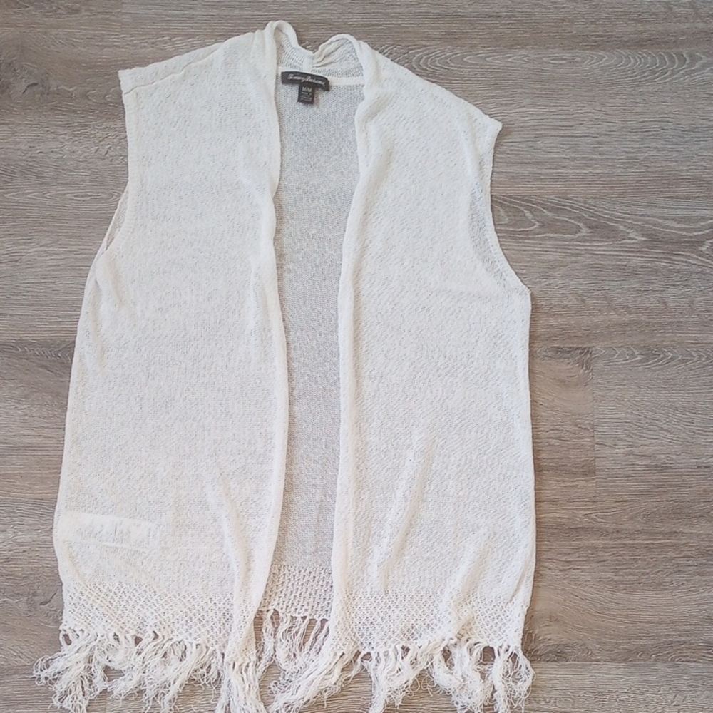 Tommy Bahama White Sleeveless Cardigan with Fringe